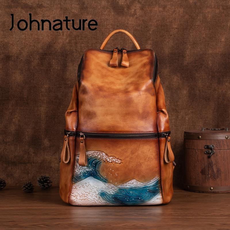 Leather Backpack Vintage - Mochila Feminina Johnature de Couro Genuíno